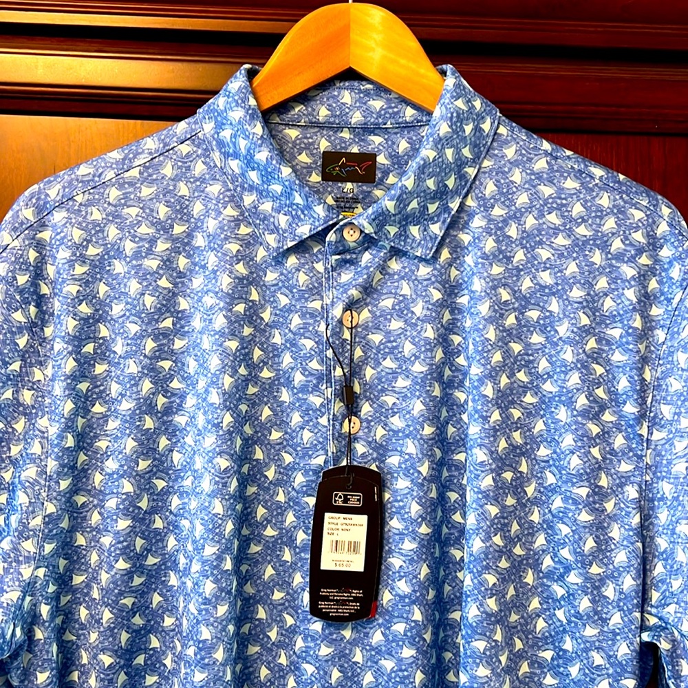 Brand New Greg Norman Blue & Silver Tennis 🎾 Golf ⛳️ Polo Breathable Stretch!